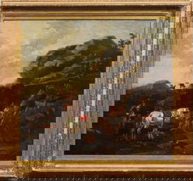 Nicholaes Pietersz Berchem (1620 - 1683) Antique Old Master Landscape Falconer and Sheppard Painting