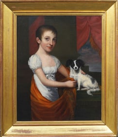 Historically Important Early American Portrait of Mary Loomis Framed Oil Painting