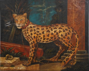 Reginald Baxter Large Canadian Signed Vintage Leopard Big Cat Portrait Oil Painting