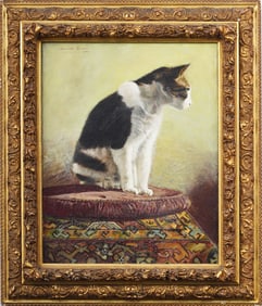 Henriette Ronner (1821 - 1909) Antique Dutch 19th Century Woman Artist Cat Portrait Oil Painting