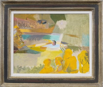 ATTR Ben Shahn (1898 - 1969) Vintage American Modernist Abstract Framed Oil Painting