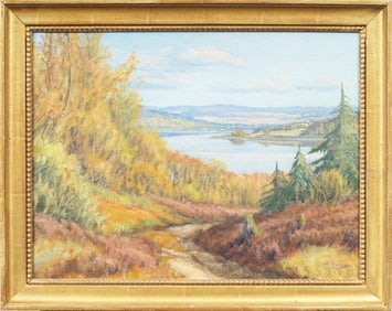 Signed Antique American Impressionist Framed Landscape Oil Painting