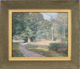 Antique French Impressionist Sunlit Landscape Framed Original Early 1900s Oil Painting