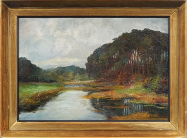 Antique European Impressionist Landscape Gold Giltwood Framed Original Oil Painting