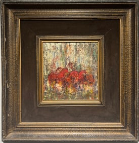 Hossein Mahjoubi (Born 1930) Signed Iranian Modernist Abstract Framed Oil Painting