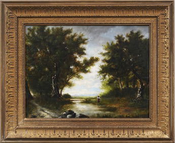 Antique 19th Century Signed Framed Landscape Original Oil Painting