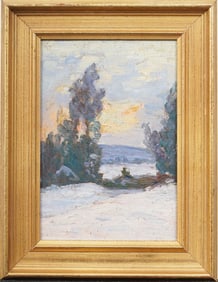 Antique American Impressionist Winter Landscape Framed Oil Painting