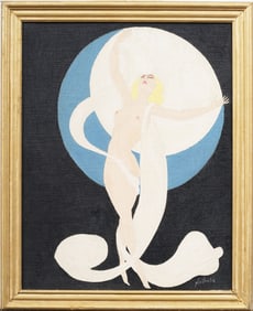 Signed Vintage Art Deco Nude Moonlit Woman Portrait Framed Oil Painting 1938