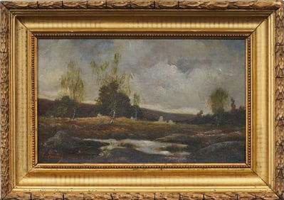 Signed Antique French Impressionist Framed Moody Landscape Original Oil Painting