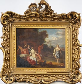 Antique European Bacchanal Framed Landscape Detailed Important Oil Painting