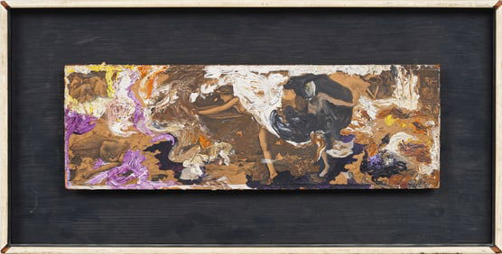 Antique American Mid Century Abstract Expressionist Painting Original Oil Painting in Kulicke Frame
