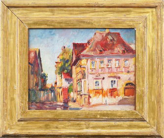 Max Kuehne (1880 - 1968) Antique American Impressionist European Street Scene Signed Oil Painting