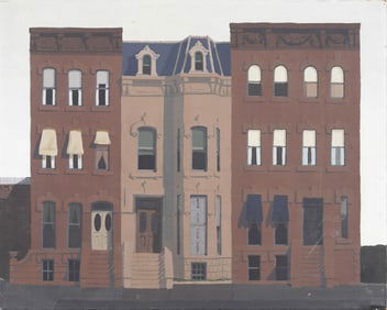 Antique American Modernist Architectural Cityscape Surreal Rare Original Oil Painting