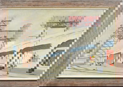 Charles Haymes (1928-2021) Vintage American Precisionist Cityscape Signed Framed Oil Painting