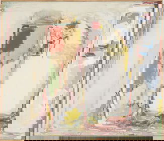Antique American Abstract Expressionist Neutral Tone Southwest Framed Oil Painting