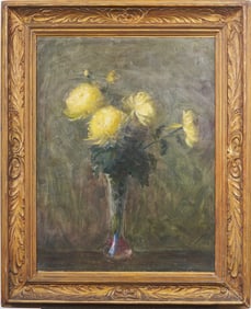 Antique French Impressionist Paris School Flower Still Life Framed 19th C Oil Painting