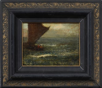 ATTR Albert Pinkham Ryder (1847 - 1917) American Modernist 19thC Seascape Framed Oil Painting