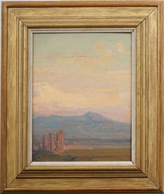 Antique American in Italy Sunset Hudson River School Landscape Framed Oil Painting