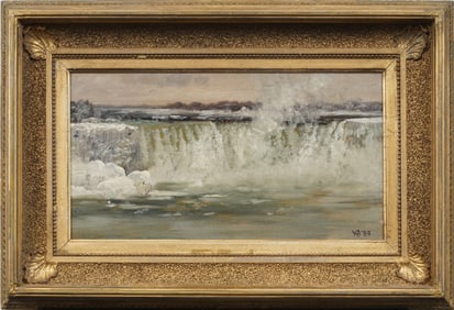 Gamaliel Waldo Beaman (1852 - 1937) Antique Frozen Niagara Falls Winter Landscape Painting