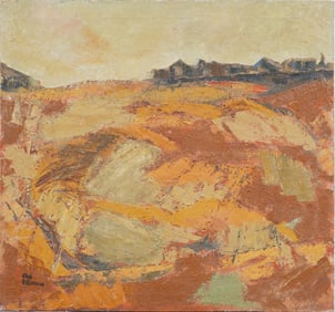 Signed Antique American Modernist Abstract Signed Mid Century Landscape Original Oil Painting