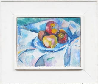 Signed Antique American Modernist Abstract Apple Still life Framed Modern Art Original Oil Painting