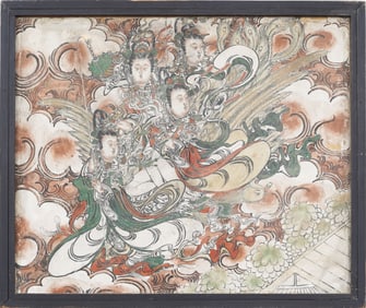 Antique Incredible Chinese Fresco Ancient Masterpiece Figurative Painting Diana Stradling Collection