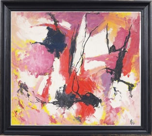 Antique American School Abstract Expressionist Framed Modern Art Original Oil Painting