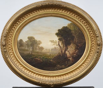 William Mason Brown (1828-1898) Antique American Hudson River School Moonrise Oil Painting