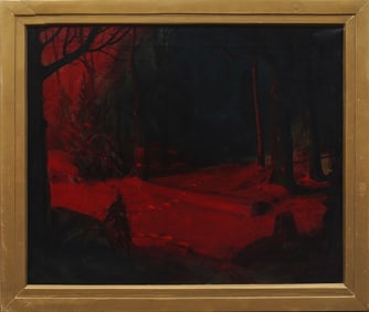 Svend Rasmussen Svendsen (1864-1945) Antique American Modernist Winter Landscape Oil Painting