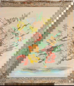 Antique Signed American School Modernist Flower Still Life Framed Painting