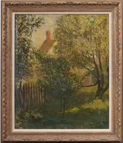 Signed Antique American Sunlit Landscape Impressionist Framed Original Oil Painting