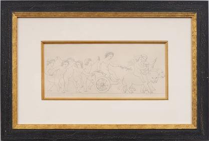 Signed Antique Italian Cherub Framed Original Drawing on Paper