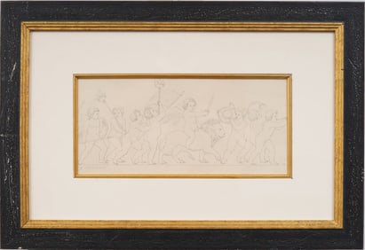 Signed Antique Italian Cherub Framed Original Drawing on Paper