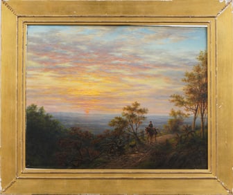 Edward Lamson Henry (1841 - 1919) Antique Hudson River School Sunset Landscape Oil Painting