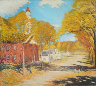 Willard Leroy Metcalf (1858 - 1925) Antique American Fall Impressionist Landscape Oil Painting