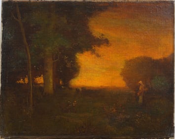 George Inness (1825 - 1894) Antique American Tonalist Signed Landscape Oil Painting