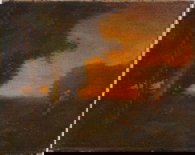 George Inness (1825 - 1894) Antique American Tonalist Signed Landscape Oil Painting: Antique American tonalist landscape oil painting attributed to George Inness (1825 - 1894). Oil on canvas. Signed. Measuring: 19 by 24 inches overall. Please see all images for condition. Size is meas