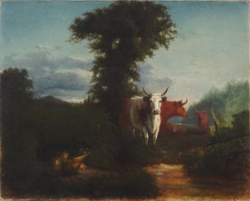 Alfred Jacob Miller (1810 - 1874) Antique American Western Cow and Frog Portrait Rare Oil Painting