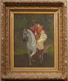 Charles Xavier Harris (1856 - 1936) Antique American Horseback Portrait "Side Saddle" Oil Painting