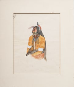 Antique Native American Indian Chief Portrait Original Painting