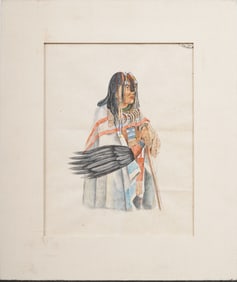 Antique Native American Indian Chief Portrait Original Painting