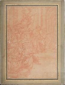 Antique Old Master Sepia Drawing Religious Figurative Detailed Work