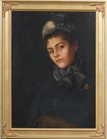 Antique Early French Impressionist Pensive Woman Portrait Framed Original Oil Painting
