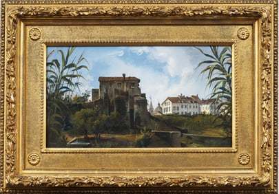Antique Italian 19th Century Nicely Framed Landscape Signed Oil Painting