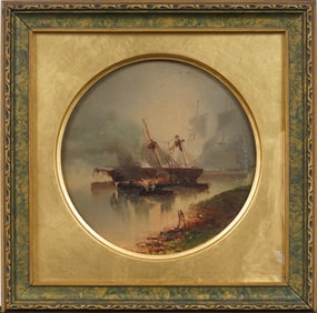 Antique American or European 19th Century Nautical Seascape Framed Sailboat Oil Painting
