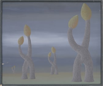 Julius Shaier Antique American Modernist Abstract Surreal Tree Portrait Provincetown Oil Painting