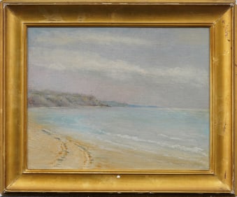 Antique American Impressionist Coastal Beach Scene Framed Original Seascape Oil Painting