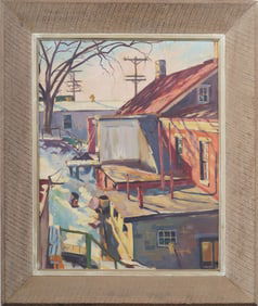 Grace Jones Signed Antique American WPA Large Regionalist Cityscape Oil Painting