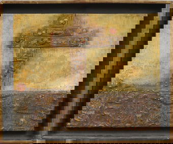 Antique European Modernist Abstract Assemblage Framed Mixed Media Painting Signed "Klee"