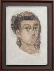 Antique Ancient Italian or Byzantine Fresco Remnant Important and Rare Monk Portrait Framed Painting